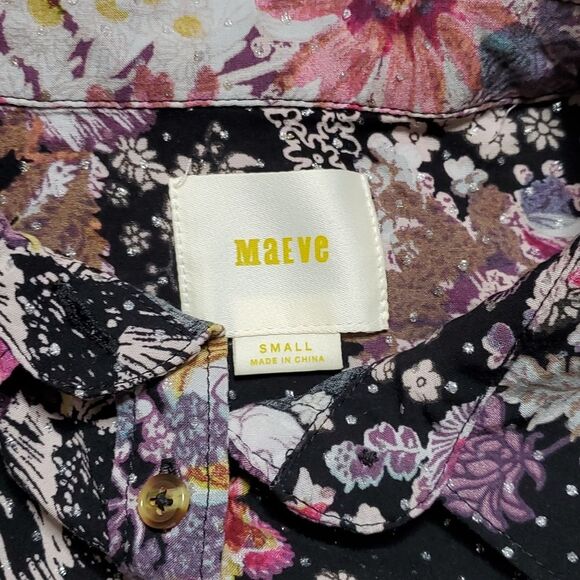 Maeve Anthropologie Autumnal Floral Black Floral Sparkle High Low Tunic Top - Picture 3 of 8